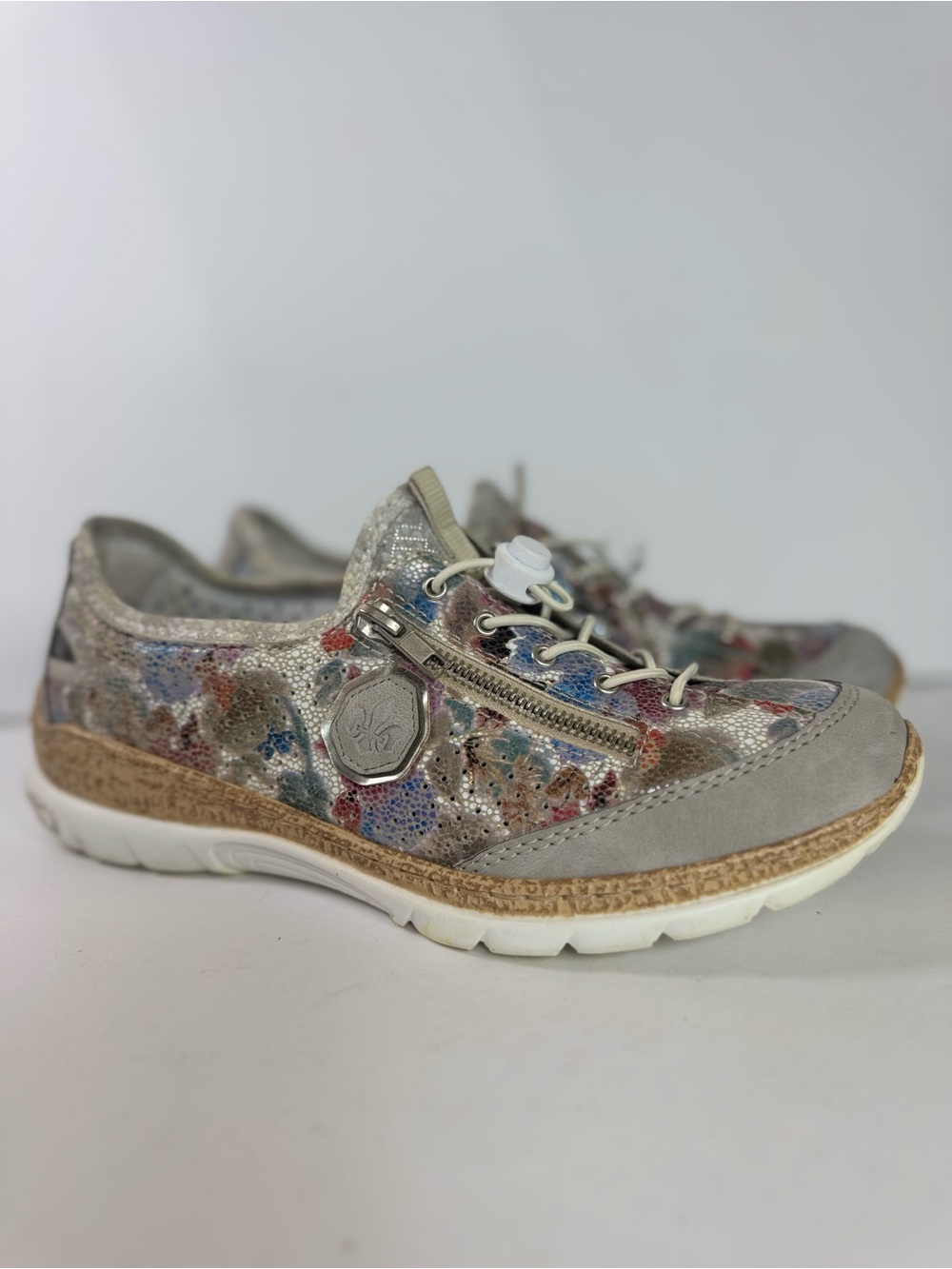 Rieker Women’s Floral Metallic Leather Zip Comfort Sneakers Shoes EU 40 US 9